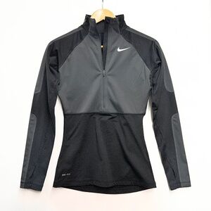 Nike Pro Dri-Fit Women's Small Long Sleeves Gray Black 1/4 Zip Pullover Active
